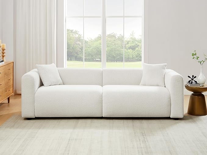 VANOMi Living Room Furniture Sets Include 95" Sofa & 42" Armchairs, Boucle Upholstered Oversized Couch with Pillows, Living Room Furniture Set for Bedroom Apartment (White, 1 Sofa+1 Chair)