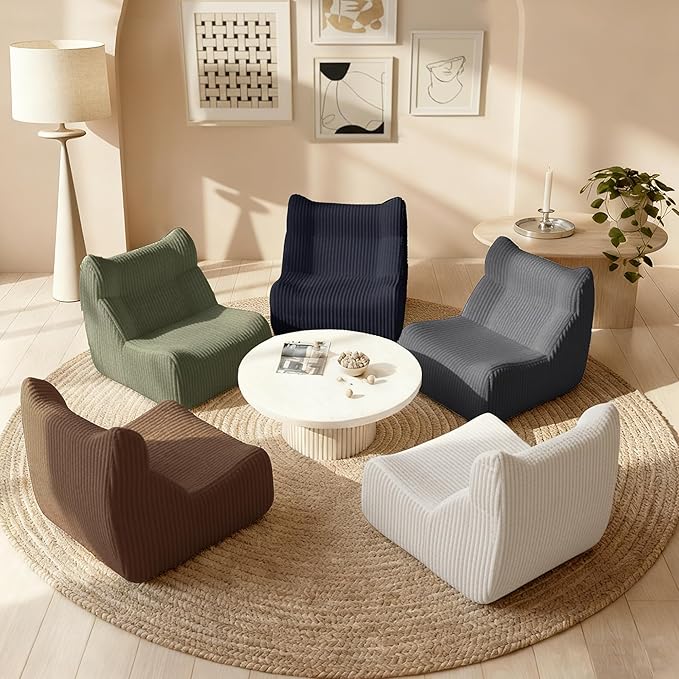 Big Bean Bag Chairs, Lazy Floor Sofa, Fireside Chair for Living Room, Bedroom, Office (Black, Single Seat)
