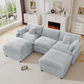 HYJT-H&K 108" U Shaped Cloud Couch Modular Grey Sectional Couches for Living Room, Comfy Fluffy Corduroy Oversized Cloud Sectional Couch Large 5 Seat Sectionals Sofa Set, Grey