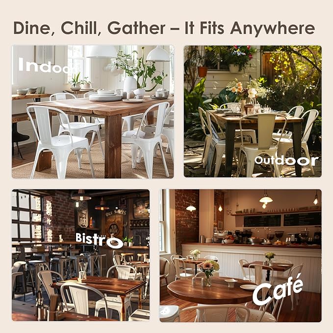 Metal Dining Chairs Set of 2,Stackable Tolix Chair Indoor/Outdoor for Kitchen,Cafe,Restaurant,Bistro & Patio Multiple Colors(White)