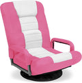 Best Choice Products Swivel Gaming Chair 360 Degree Multipurpose Floor Chair Rocker for TV, Reading, Playing Video Games w/Lumbar Support, Armrest Handles, Adjustable Foldable Backrest - Pink/White