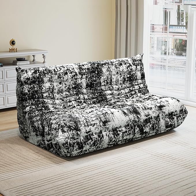 Selyteramy 3 Seat Oversized Bean Bag Chairs for Adults, Memory Foam Fireside Beanbag Couch, Comfy Bean Bag Lounger Lazy Sofa for Living Room, Bedroom, Playroom, Black Multi