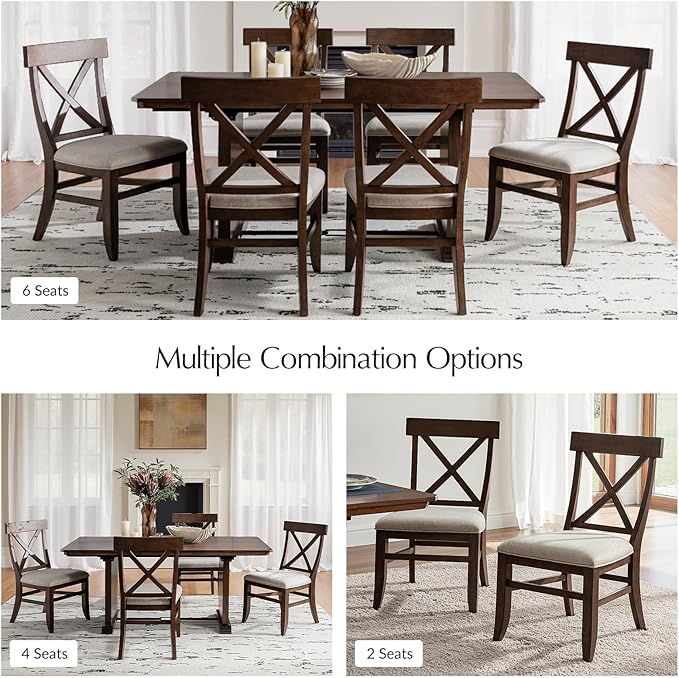 HULALA HOME Solid Wood Dining Chairs Set of 2, Walnut Farmhouse Upholstered Kitchen Dining Room Chair Mid-Century Modern Dinner Chair with Cross Back Wooden Legs for Living Room, Restaurat, Cafe