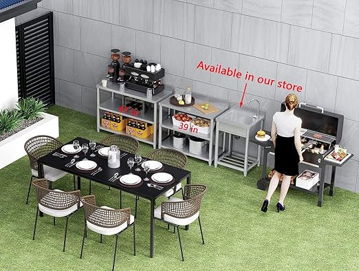 Heavy Duty Free Standing Stainless-Steel Commercial Restaurant Kitchen Work Table, Prep & Utility Workbench with Double Storage Shelves Rack Indoor Outdoor (39.3in)