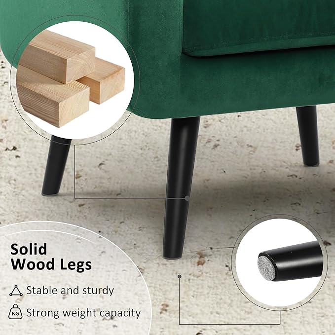LSSPAID Accent Chairs Set of 2, Modern Velvet Living Room Chairs, Comfy Upholstered Armchairs Single Sofa Chair with Solid Wood Legs, Green