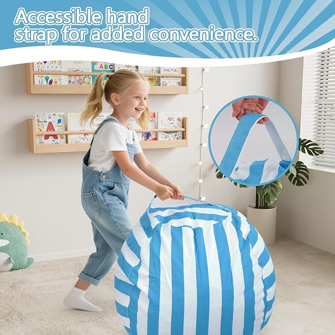 COMAX Bean Bag Chair for Kids, Kid Beanbag Chair Cute, Cotton Canvas Lazy Chair with Shredded Foam Filling, Stuffed Floor Sofa Couch for Boys and Girls, Blue