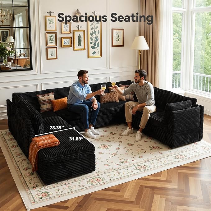 CAODOC Large 8 Seat Modular Sectional Sofa with Ottoman Seat Corduroy Sleeper Sectional Sofa Bed Oversized Convertible Modular Couch for Living Room