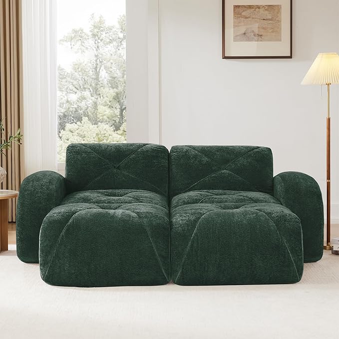 Modular Sectional Sofa with Free Combination,Boneless Floor Couch for Small Spaces, Living Room & Lounge,Velvet 2-Seater Sectional Couch with 2 Ottomans,No Assembly Needed