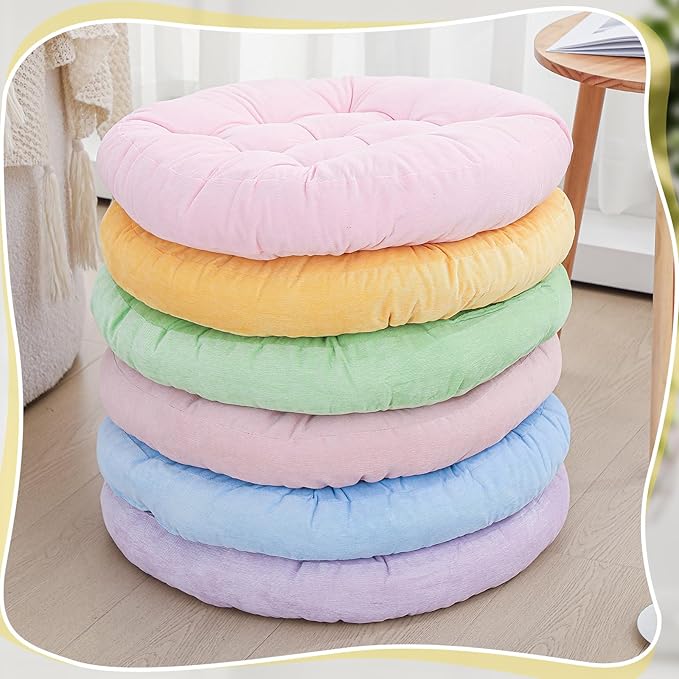 Jerify Floor Pillow Cushions 22 x 22 Inch Round Square Large Meditation Floor Pillow for Classroom Adult Meditation Picnic Party Cushion for Seating Gift Christmas(Round, 6 Pcs)