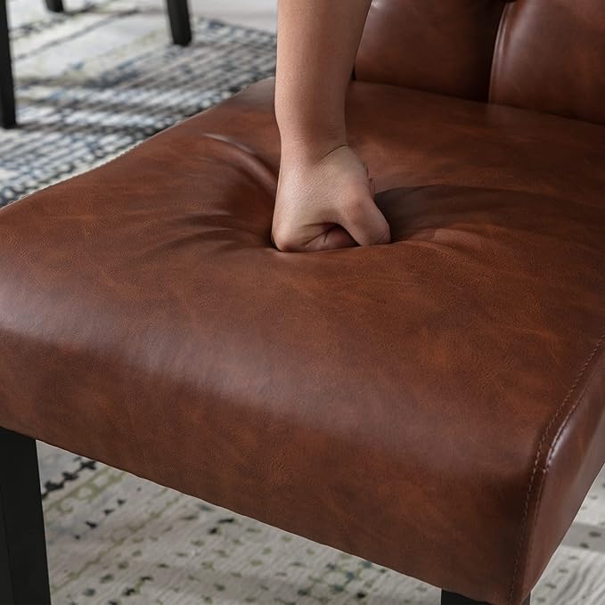 chairus Dining Chairs Set of 2 Mid Century Modern Living Room Chairs with Button Tufted High Back PU Leather Armless Chair Comfy Upholstered Side Chairs for Kitchen/Restaurant/Bedroom, Brown