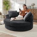 61"W Oversized Round Chaise Lounge Chair Indoor, Upholstered Corduroy Large Circle Boneless Chair with Deep Seat, No Assembly Required, Modern Comfy Cloud Sofa Chairs for Living Room, Bedroom(Grey)