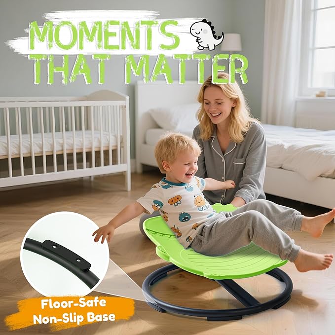 Dinosaur Spinning Chair for Autistic Kids – Sensory Spinning Toy, Spin Chair for Kids Autism, Sensory Swivel Seat for Balance, Coordination, Focus & ADHD Support, Autism Sensory Products (Green)