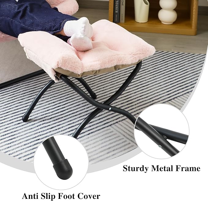 Mordchil HF 15"(H) Folding Ottoman, Foldable Footrest Stool, Portable Small Foot Stool for Couch, Collapsible Foot Rest Ottoman for Sofa, Accent Padded Ottomans for Living Room, Bedroom, Pink