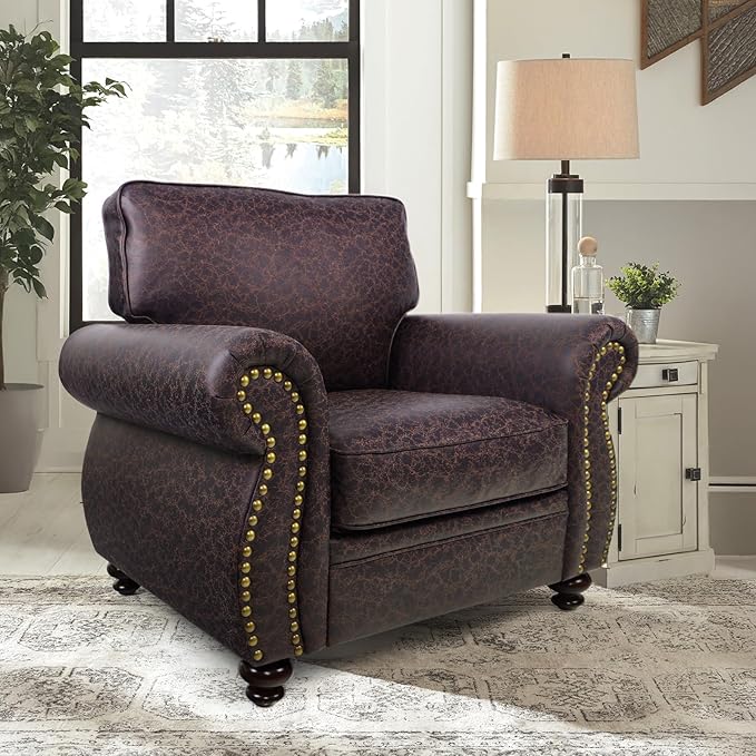 Couchus Mid-Century Modern Single Sofa with Rivet Design (Brown, Single)