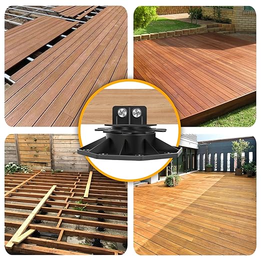 12 Pack Adjustable Deck Support Pedestal, Deck Foundation Base Support for Floating Deck Platform, Deck Floor Height Adjustment from 1-3/16" to 2-3/8", Matching Screws,Screwdriver & Joist Tape