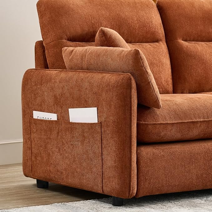125" L-Shaped Sectional Sofa with Soft Cushion, Cloud-Style Deep Seat Couch for Living Room, for Apartment & Family Room - Modern Oversized, Orange - EDENLAND Signature