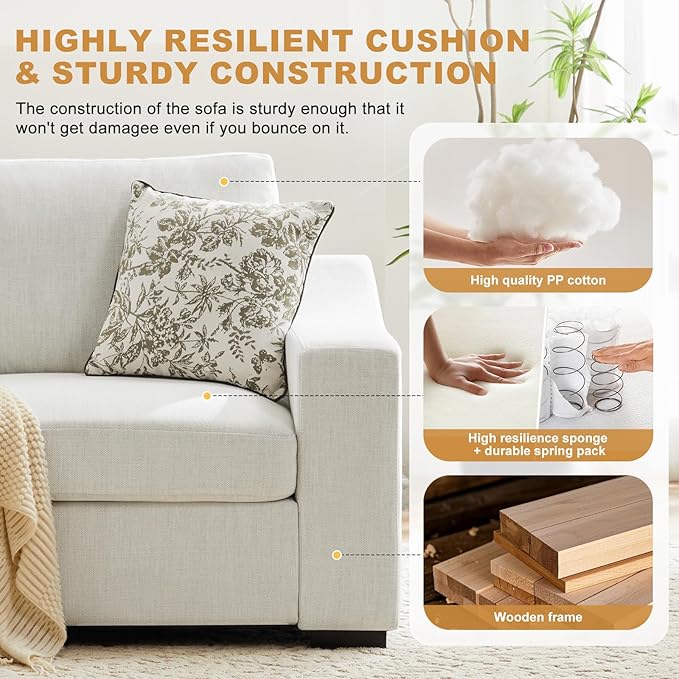 ELUCHANG 47" Oversized Single Sofa with Ottoman, Upholstered Chaise Lounge Comfy Sleeper Chair with Soild Wood Frame, Deep Seat Sofa Couch for Living Room Bedroom Apartment, Linen, White