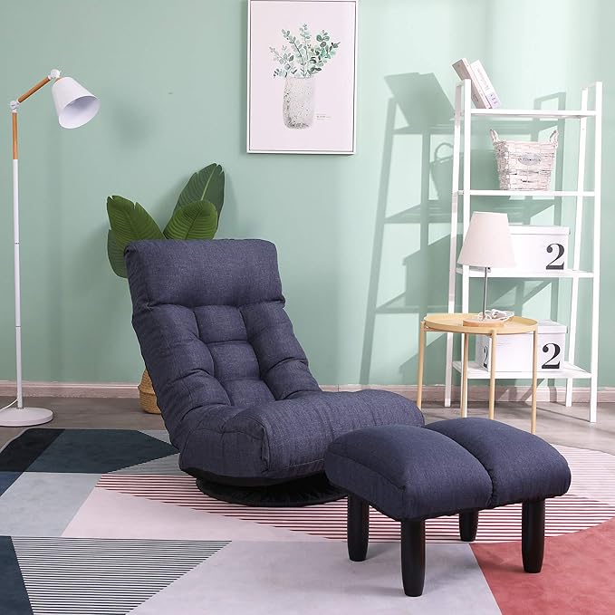 Adjustable Floor Chair with 3 Back Sections & 14 Head Positions - Ergonomic Design, Built-in Spring Seat, 360° Rotation - Perfect for Living Room, Bedroom, Dorm
