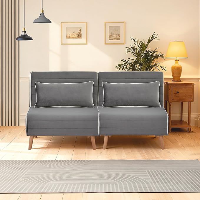 CITTANEO 2 Sets 32" Convertible Sleeper Chair, 3-in-1 Folding Sleeper Chair with Adjustable Backrest and Pillows, 2-Piece Sofa Bed Sets for Living Room, Apartment, Office, Gray