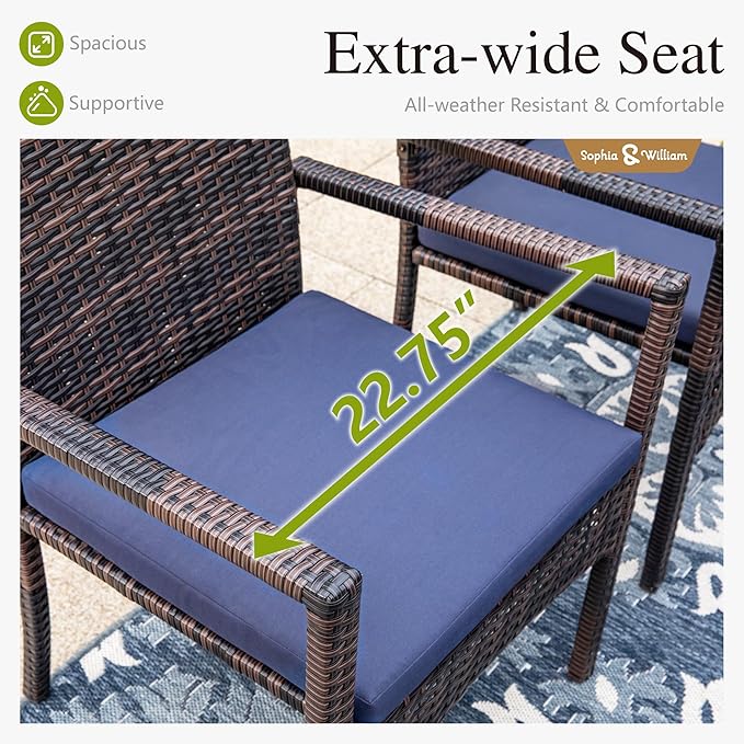 Sophia & William Patio Chairs Set of 2, 2 Pcs Lightweight Rattan Outdoor Dining Chairs, All-Weather Wicker Dining Chairs with Comfortable Seating