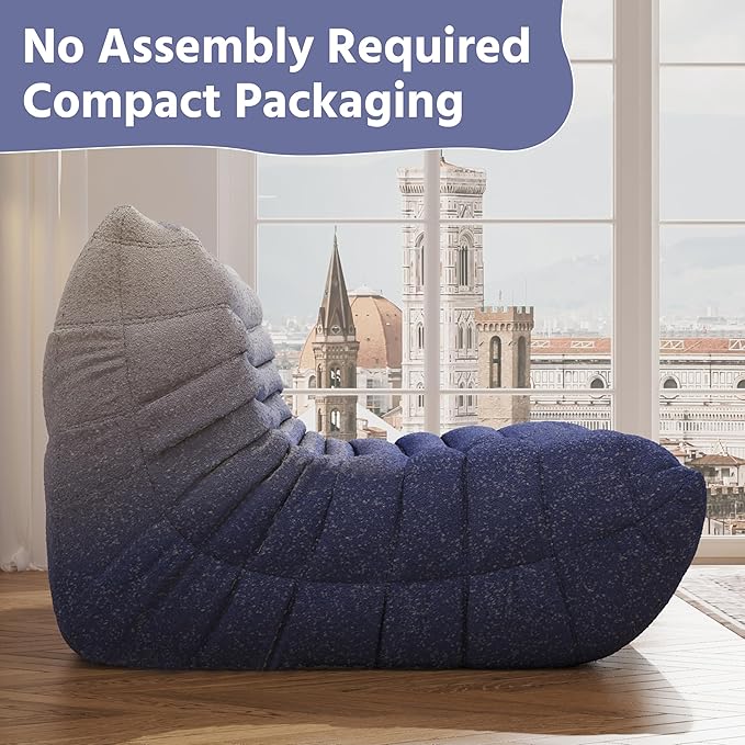 Bean Bag Chair, Fireside Chair, Large Bean Bag Chair for Adults, Bean Bag Chairs for Teens with High-Resilience Foam, Non-Slip Base Floor Lounge Sofa,Living Room (Gradient White-Blue, Loveseat)