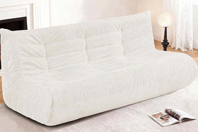 Bean Bag Chair,Giant Beanbag Chairs for Adults,Comfy Large Fireside Chair Lazy Sofa,Corduroy Bean Bag Lounger with Memory Foam Filled,Floor Sofa Couch for Home,Living Room (Beige, 3-Seater)