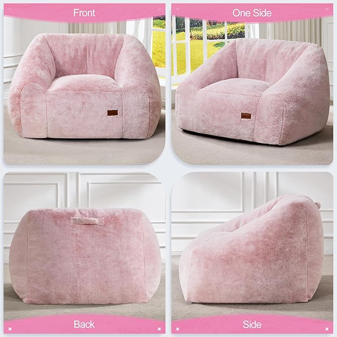 Hobestluk Bean Bag Chairs for Adults Giant Bean Bag Chair with Memory Foam Filling, Adult Beanbag for Bedroom, Living Room (Pink Two-Tone)