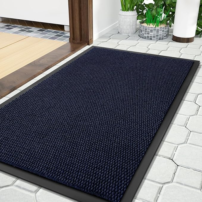 Yimobra Doormat Outdoor Indoor Entrance 36 x 17, All-Season All-Weather Front Door Mat, 100% Waterproof Welcome Matt for Floor Garage Outside Entry, Stain and Fade Resistant,Navy Blue