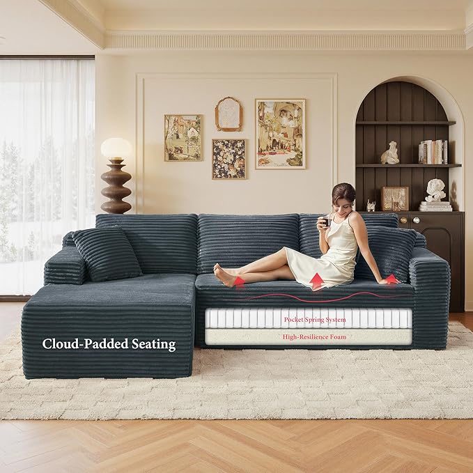 105" Sectional Couches for Living Room Cloud Couch Sofa with L-Shape Upholstered Boneless Couchs Modern Modular Sectional Couch with Chaise (Dark Grey, 105" W+Left Facing Chaise+2Seaters)