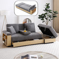 Roockky Convertible Sofa Bed, 85" Folding Sectional Sleeper Sofa with Storage Ottoman, Drawers, Built-in Bookshelves and 2 Cup Holders, Linen (Gray)