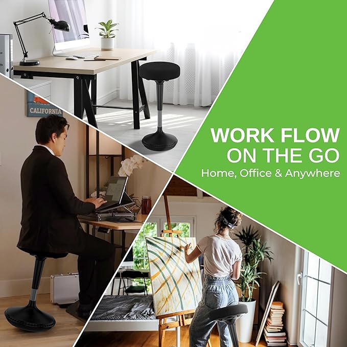 Uncaged Ergonomics Wobble Stool – Height Adjustable (23–33") Ergonomic Standing Desk Chair, Flexible Seating for Office, Classroom, and Active Sitting - Black