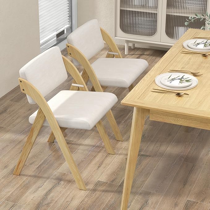GOFLAME Folding Dining Chairs Set of 4, Upholstered Kitchen Chairs with Padded Seat & Backrest, Modern Side Chairs with Rubber Wood Legs for Home Office Events, Wedding, No Assembly Needed, Natural