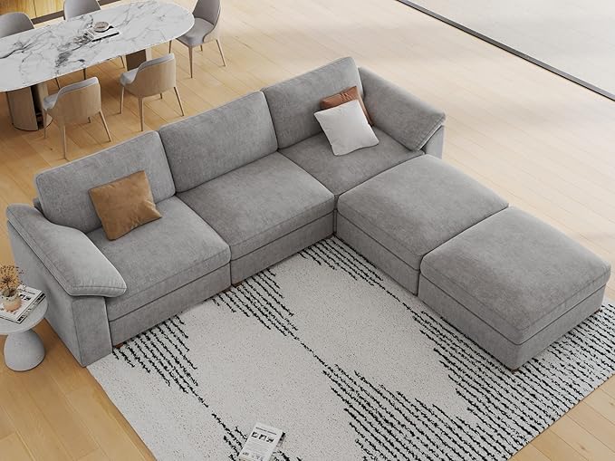 EASE MOOSE Oversized Modular Sectional Sofa, Modern Oversized U Shape Sectional Couch,Comfty Deep Modular Sofa with Ottoman,Light Gray Wide Sectional Modular Sofa for Living Room,Chenille