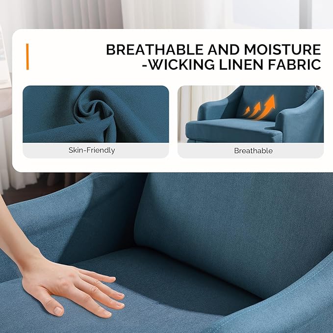 VINGLI Linen Fabric Accent Chair Navy Blue, Modern Upholstered Armchair, Comfy Sofa Chair Living Room Bedroom Furniture for Apartment