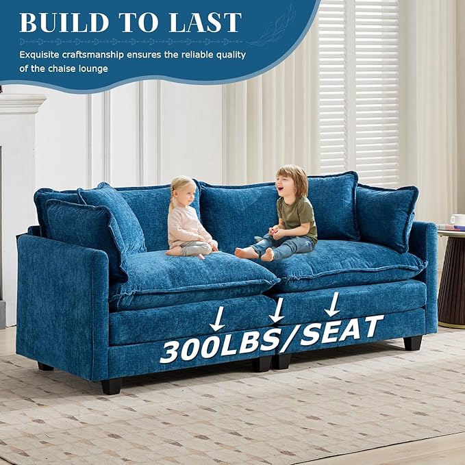 SoarFlash 149.61" Chenille Sectional Sofa, Comfy U Shaped Modular Coush Sofa with Ottoman, Modern 4 Seat Couch Deep Seat Sofa Set for Living Room,Blue