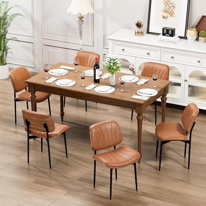 YaFiti Dining Chairs Set of 4, Dining Room and Kitchen Chairs, Mid Century Modern Accent Chair, Upholstered PU Leather Chairs for Vanity with Walnut Bentwood and Metal Legs, Light Tan