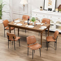 YaFiti Dining Chairs Set of 6, Dining Room and Kitchen Chairs, Mid Century Modern Accent Chair, Upholstered PU Leather Chairs for Vanity with Walnut Bentwood and Metal Legs, Light Tan