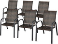 HAPPYGRILL 6 Pack Stackable Dining Chairs Outdoor PE Wicker Patio Arm Chairs with Rustproof Steel Frame, Bistro Deck Chairs for Backyard Garden and Poolside