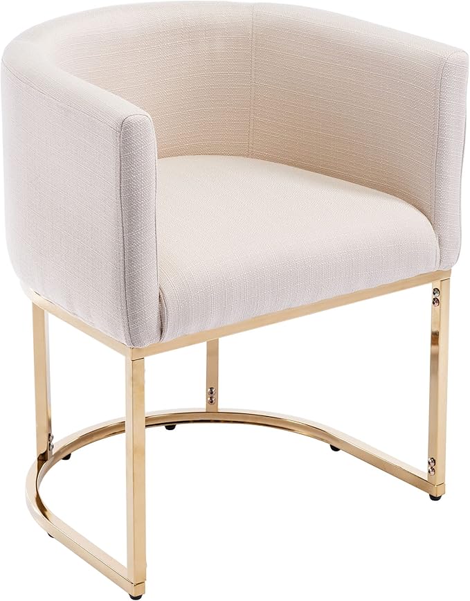 VESCASA Upholstered Dining Chairs with Barrel Back, Modern Padded Restaurant Chairs with Gold Metal Frame for Dining Room, Kitchen, Set of 3, Linen Cream