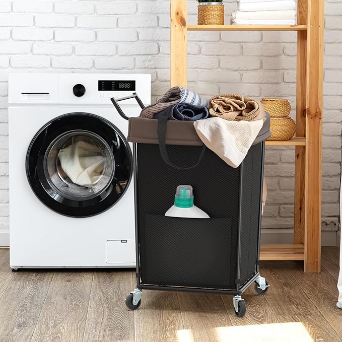 Mefirt 160L Laundry Hamper with Wheels and Handle, 2 Section Large Rolling Laundry Basket Bag with Wheels, Clothes Hamper Cart for Laundry, Bedroom, Bathroom and Dorm