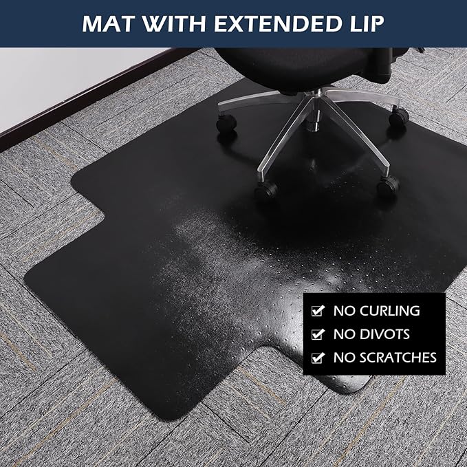 SALLOUS Office Chair Mat for Carpet, 48" x 36" Heavy Duty Chair Mat for Carpeted Floors, Gaming Floor Mat with Grips, Rolling Desk Chair Floor Mat for Home Office (Black, Extended Lip)