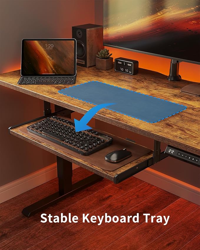 FEZIBO Standing Desk with Keyboard Tray, 48 x 24 Inch Adjustable Height Sit Stand Desk with Memory Presets for Home Office, Ergonomic Computer Workstation, Rustic Brown