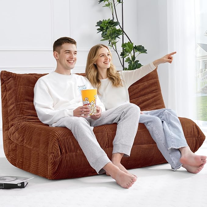 Bean Bag Chair,Giant Beanbag Chairs for Adults,Comfy Large Fireside Chair Lazy Sofa,Corduroy Bean Bag Lounger with Memory Foam Filled,Floor Sofa Couch for Home,Living Room (Brown, Loveseat)