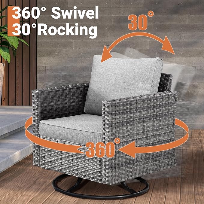 ovios 10 Piece Outdoor Patio Furniture Set with Fire Pit Table,Conversation Sectional Wicker Couch with Swivel Chairs,Modern Outside Sofa for Balcony Backyard, Dark Grey