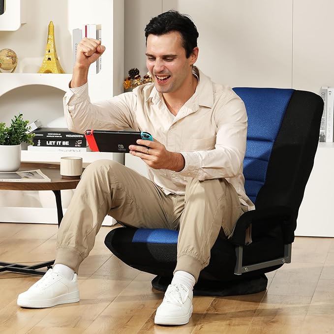 ACIPENSER Swivel Gaming Chair Multipurpose Floor Gaming Chair for Playing Video Games, TV, Reading w/Armrest Lumbar Support & 6 Adjustable Postion Backrest for Adults & Kids,Blue