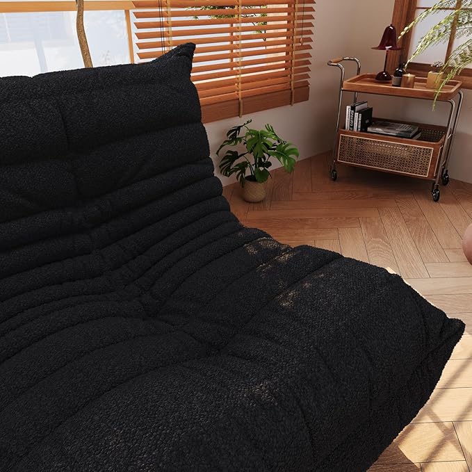Bean Bag Chair, Fireside Chair, Large Bean Bag Chair for Adults, Bean Bag Chairs for Teens with High-Resilience Foam, Non-Slip Base Floor Lounge Sofa,Living Room (Black, 3-Seater)