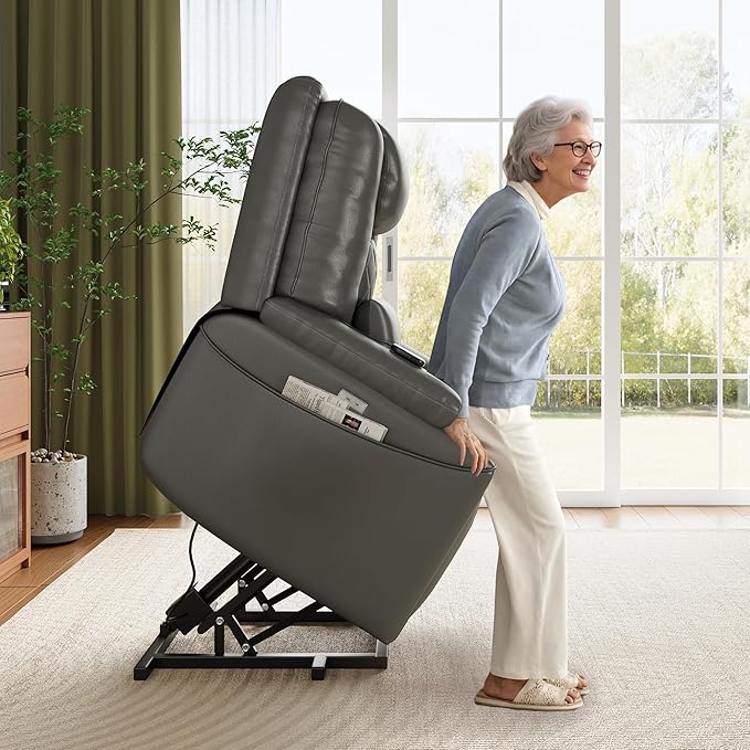 Power Lift Recliner Chair, Easy Lift Assist for Elderly, 3-Position Recline, Storage Pockets & Cup Holders, USB Charging Ports, Remote Control Operation, Living Room or Bedroom Comfort, Grey