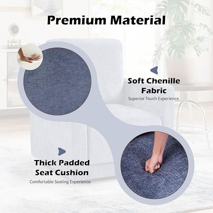 INZOY Swivel Accent Chair with Hidden Storage, Comfy 360° Swivel Chair, Upholstered Chenille Square Chair for Living Room Bedroom Small Spaces, Fully Assembled, Blue