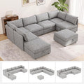 Oversized Modular 8 Seater Sofa with Removable Covers and Storage, Convertible U, L-Shaped and Sleeper Sectional, Modern Sectional Couch with Ottoman Chaise for Living Room, Bedroom, Apartment, Gray