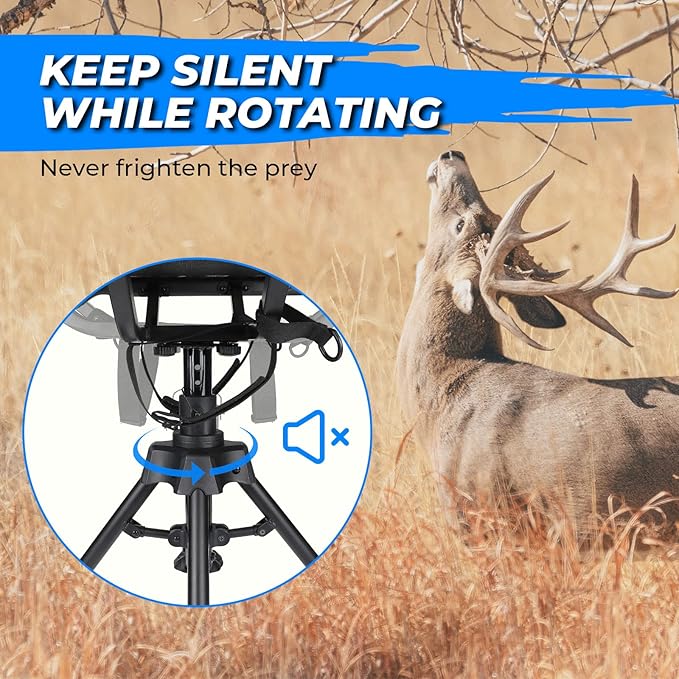 KEMIMOTO Hunting Blind Chair 360 Degree Silent Swivel, 300 Lbs Height Adjustable Quick Folding Portable Comfortable Hunting Deer Fishing Ground Chair